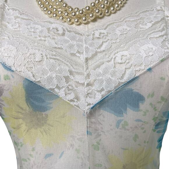 Vintage 60s Italy Blue Sheer Nylon Lacy Micro Mini Slip Dress Women's Size M - Picture 4 of 12